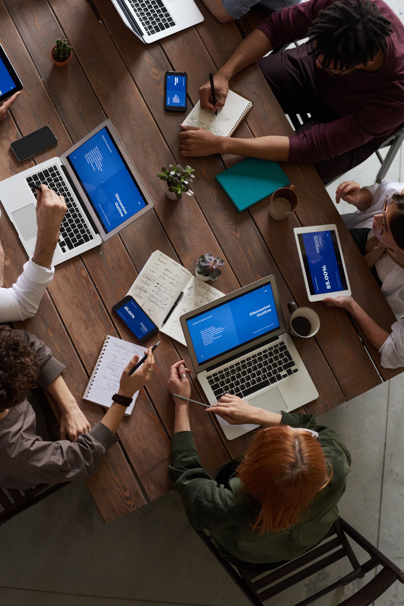 SaaS team collaborating around a table